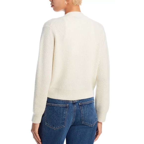 Luxurious 100% Cashmere V-Neck Novelty Stitch Cardigan By Aqua in Ivory - Picture 4 of 6